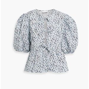 Ganni Light Blue Floral Blouse NWT!